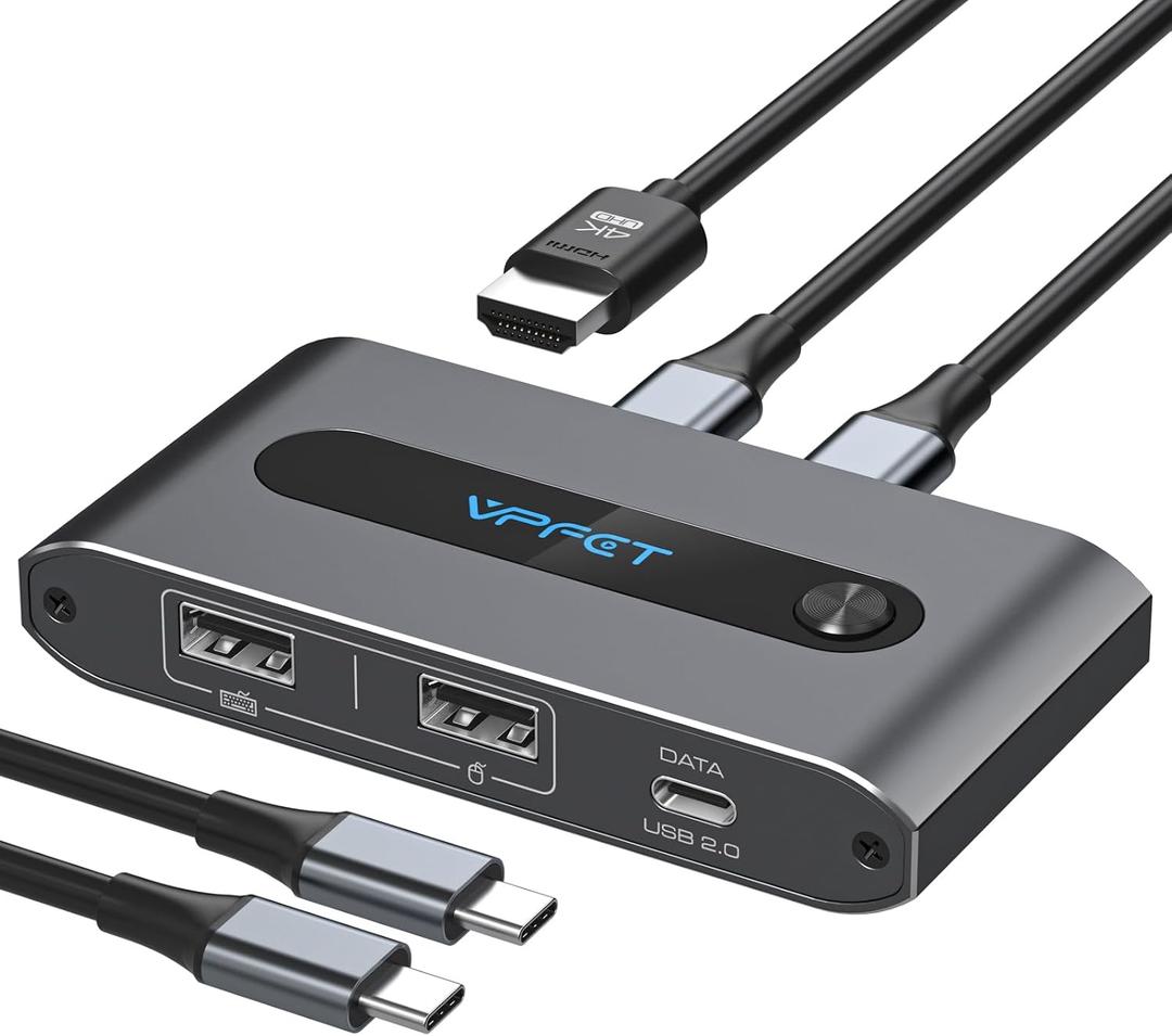 USB C KVM Switch 1 Monitors 2 Computers 4K@60Hz 2 Ports Type-C to HDMI KVM Switches for 2 USB-C Port Laptops Share Single HDMI Monitor and Keyboard Mouse (Large)