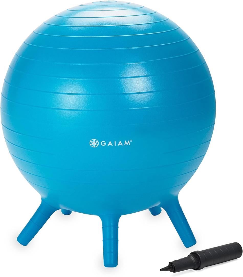 Gaiam Kids Stay-N-Play Children's Balance Ball - Flexible School Chair Active Classroom Desk Alternative Seating Built-In Stay-Put Soft Stability Legs, Includes Air Pump (45cm, Blue) Gaiam Kids Stay-N-Play Children's Balance Ball - Flexible School Chair Active Classroom Desk Alternative Seating Built-In Stay-Put Soft Stability Legs, Includes Air Pump (45cm, Blue)