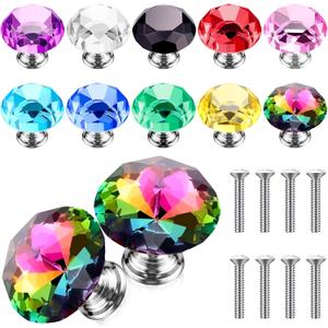 Jetec 20 Pcs Crystal Drawer Pulls Cabinet Knobs 30mm Diamond Dresser Knobs for Dresser Drawers Kitchen Bookcase Wardrobe(Multicolored,Classic Style)