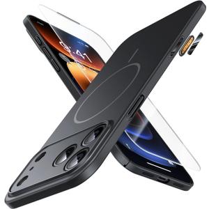 JUESHITUO Magnetic Slim Fit Case for iPhone 17 Pro(6.3"), Ultra Thin Matte Anti-Scratch Hard PC Cover(1X Screen Protector), OriginFit Case iPhone 17 Pro Compatible with MagSafe, Black