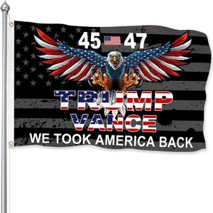 Trump 45th 47th President Flag Trump Vance Won Took America Back Flag for Yard Bedroom Garden Car Outdoor Decor with 2 Brass Grommets (black)