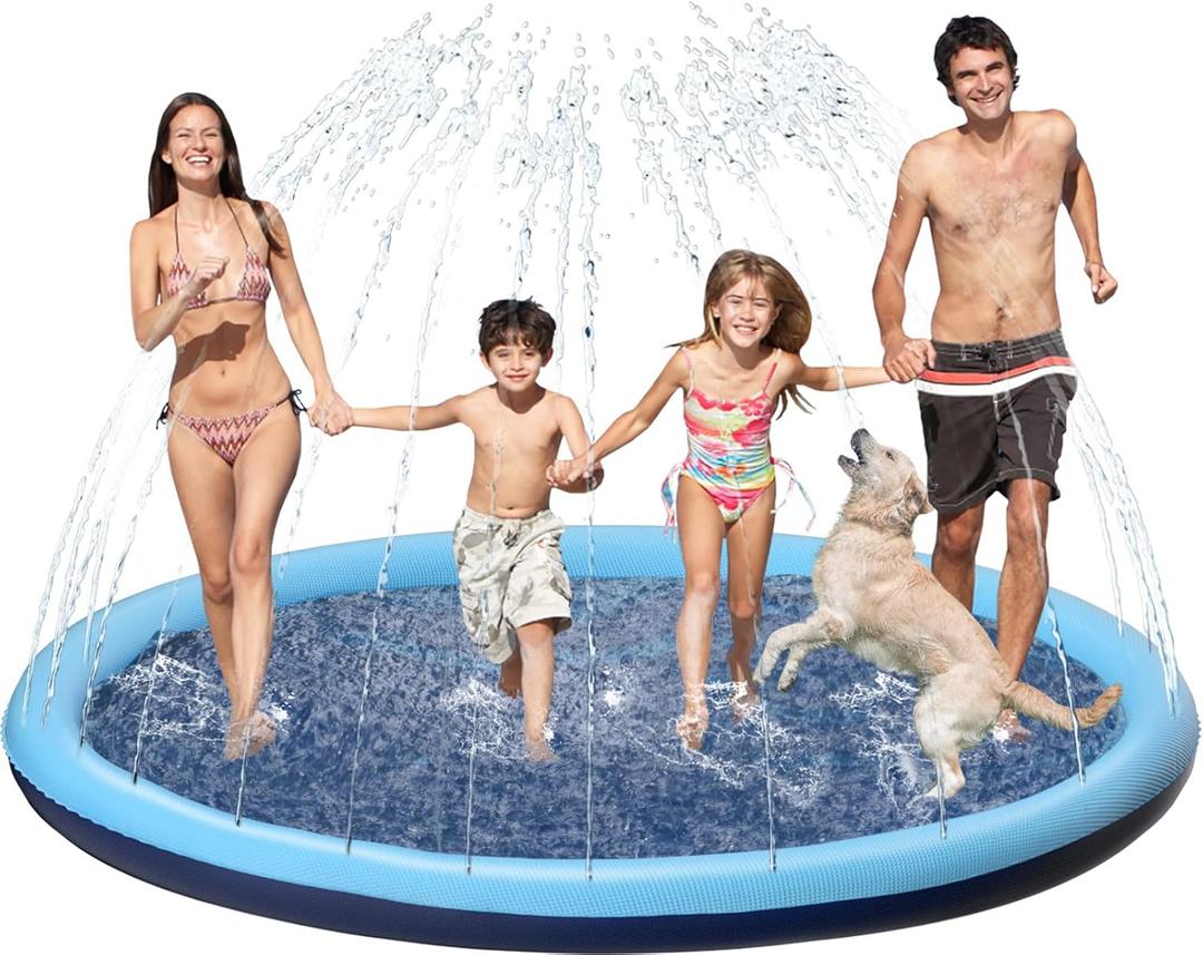 Kids Dog Splash Pad Sprinkler - Jasonwell Non Slip Dog Sprinkler Pad Splash Pool Puppy Dogs Pool Summer Outdoor Water Toys Backyard Durable Splash Pad for Toddlers Kids Small Medium Large Dogs Pet, Blue - 87"