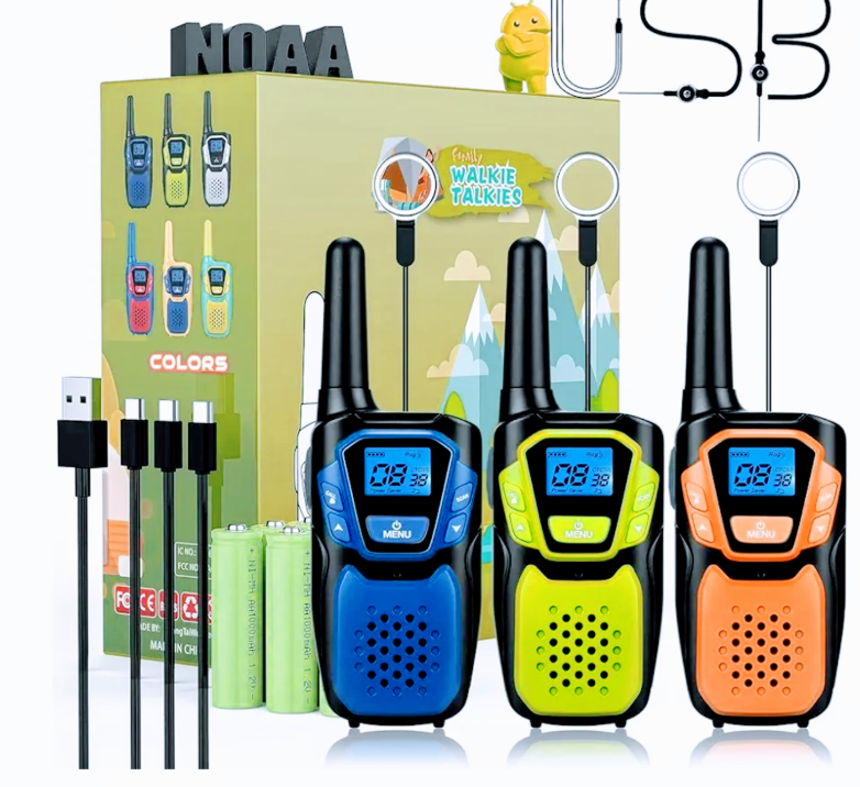 Walkie-Talkies for Kids Rechargeable Walkie Talkie for Adults Long Range FRS 2 Way Radio 3 Pack with Lanyard Battery NOAA USB, Family Toys for 3-12 Year Old Girls Boys Toddlers Camping