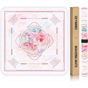 Deyimmei Neoprene Mahjong Mat for Table 31.5"x31.5" - Non-Slip, Noise Reduction Cover with Storage Pockets, American Rules & Crease-Free Rolled Shipping (Soft Petals)