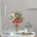 Faux Flowers with Vase,Artificial Silk Roses in Vase, Fake Plant Eucalyptus Flower Arrangement for Home Office Farmhouse Bathroom Dining Table Centerpiece Decorations Coffee Table Decor (Dusty Pink)