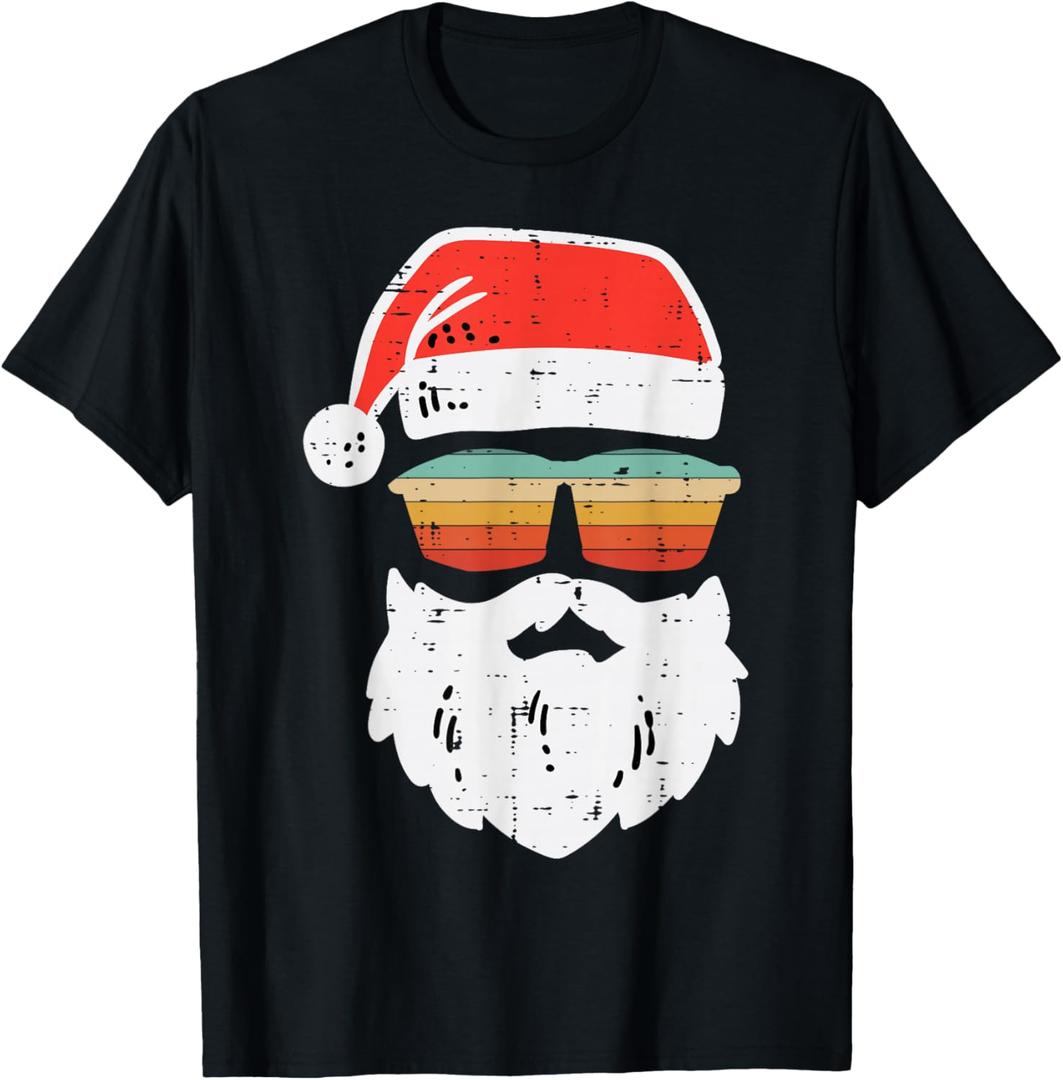 Santa Face Retro Sunglasses Christmas Xmas Men Women Kids T-Shirt (S, Black)