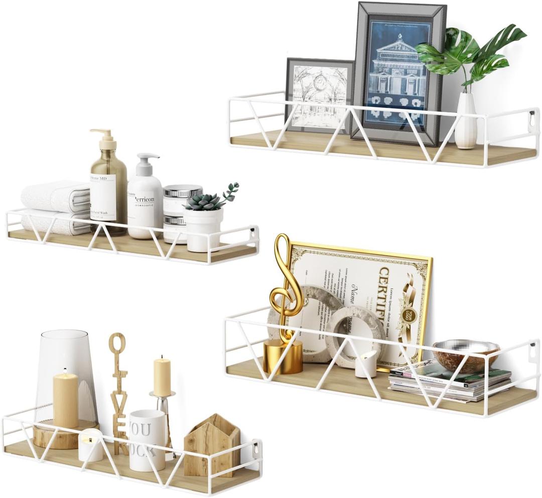 Amaoot Floating Shelves Set of 3, Home Wood Wall Shelf, Farmhouse Shelf for Bedroom, Wall Mounted Floating Shelf for Living Room, Bedroom, Bathroom, Kitchen, Office (White-4pcs)