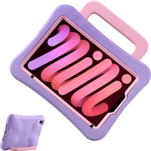 Kids Case for iPad Mini 7 (A17 Pro) 2024 /iPad Mini6 2021, Light Weight Heavy Duty/Shockproof/Drop Proof with Handle/Kickstand, Child Friendly Cover for iPad Mini 7th/6th Gen 8.3inch (Purple Pink)