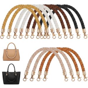 Afcabakila 12 Pack 6 Colors 11.8 Inch Shoulder Bag Purse Handles Short PU Leather Braided Purse Straps for Handbags DIY Replacement with Gold Lobster Clasps