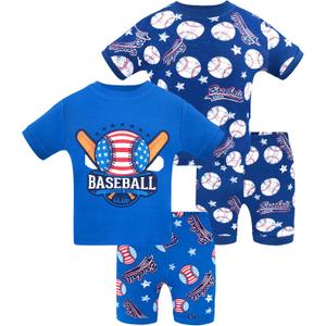 DAUGHTER QUEEN Boys Summer Pajamas Set 4 Pieces 100% Cotton Sleepwear (6-7, 4pcs-navy/Blue-baseball-sba24) DAUGHTER QUEEN Boys Summer Pajamas Set 4 Pieces 100% Cotton Sleepwear (6-7, 4pcs-navy/Blue-baseball-sba24)