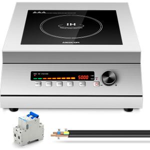 5000W 240V Commercial Induction Cooktop, High Power Induction Electric Stove, Countertop Burner with Press/Knob Controller, LED Strip Display (with 2p Miniature circuit breaker, No Plug) 5000W 240V Commercial Induction Cooktop, High Power Induction Electric Stove, Countertop Burner with Press/Knob Controller, LED Strip Display (with 2p Miniature circuit breaker, No Plug)