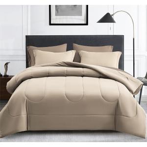 Maple&Stone Full Size Comforter Set 7 Pieces Bed in a Bag  Down Alternative Bed Set with Sheets, Pillowcases & Shams, Soft Reversible Duvet Insert, Beige