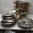 Round Chafing Dishes for Buffet 5 Qt,High Grade Chafing Dish Buffet Set with Stainless Steel Lid & Lid Holder,Full Size Pan,Food Warmers for Parties,Buffet,Wedding, Birthday 4 Pack (Half Gold)