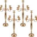 Vincidern 28'' Tall Gold 5 Arm Candelabra Centerpieces for Table, 4pcs Taper Candle Holder for Wedding Decoration, Party, Event, Christmas Candelabra
