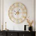 Cuspin 20 Inch Wall Clock Gold, Large Decorative Wall Clocks Battery-Operated, Modern Metal Round Clock Silent Non Ticking Arabic Numerals for Living Room Kitchen Mantel Office Decor