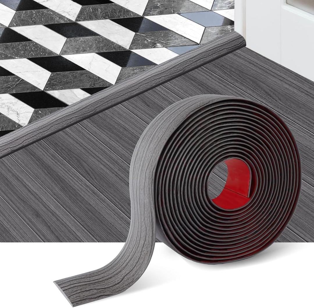 Floor Transition Strip Self Adhesive Floor Cover Strips Laminate 2" Wide Vinyl Flat Divider Transitions Elegant Wood Grain Design (5cm, 10Ft, Dark Gray)