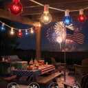 4th of July Decorations String Lights, 25Ft Outdoor Patio String Lights with 27 G40 Red White and Blue Bulbs(2 Spare), Independence Day Red White Blue Lights for Patriotic Party Garden Festival Decor