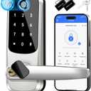 Smart Lock with Handle & Fingerprint Keyless Entry Deadbolt for Front Door, Bedroom & Airbnb Rental App Control, Auto-Lock, Anti-Peep Keypad Easy DIY Installation, Satin Nickel