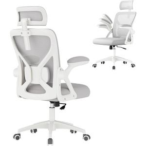 VASAGLE Ergonomic Mesh Office Chair with Adjustable Lumbar Support and Headrest, 90-105 Tilt Function, Wide Seat, FlipUp Armrests, Computer Desk Chair for Home Office, Dove Gray UOBN044GD01S, 24.4"D x 24.4"W x