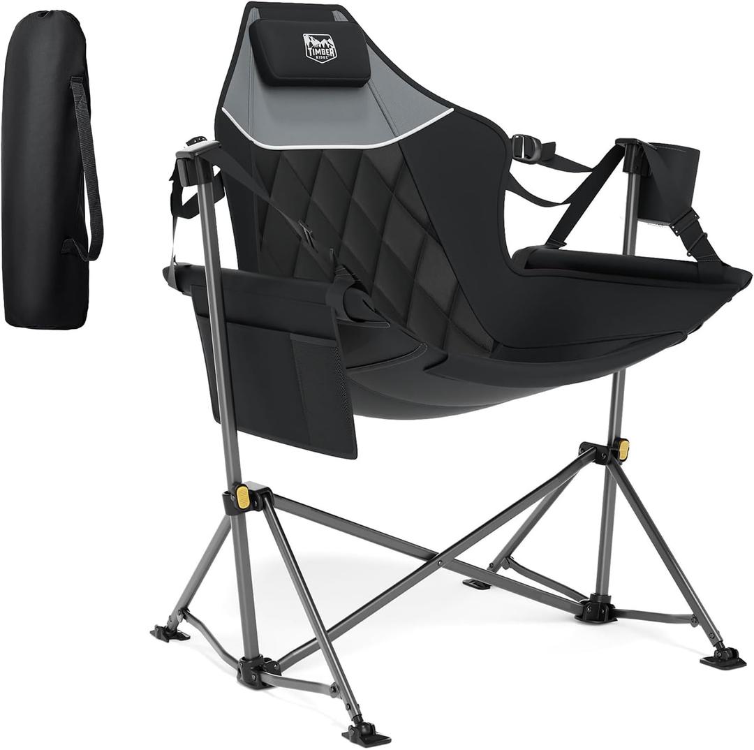TIMBER RIDGE Hammock Camping Chair with Adjustable Backrest, Heavy Duty Folding Hammock Chair Supports 300lbs, Portable Hammock Chair for Camping, Travelling and Patio, Black