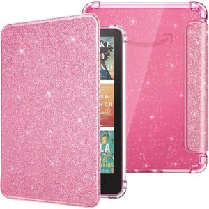MoKo Case for All-New 7" Kindle Paperwhite 12th Gen 2024 & Kindle Colorsoft 2024/2025,Glitter Clear Kindle Case, Flexible Clear Soft TPU Back Cover Light Shell with Auto Wake/Sleep, Glitter Pink