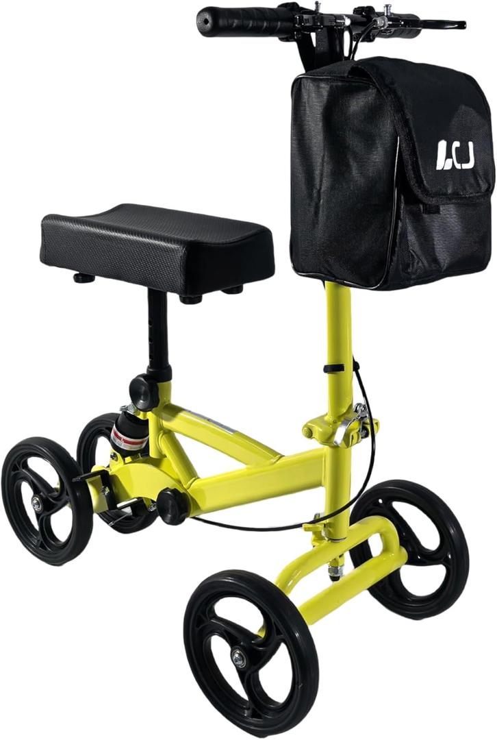 Knee Scooter,Economical Foldable Steerable Knee Walker,for Adults Foot Surgery,Injured Ankle Recovery Scoote(Yellow-Shock-Absorbing Design)