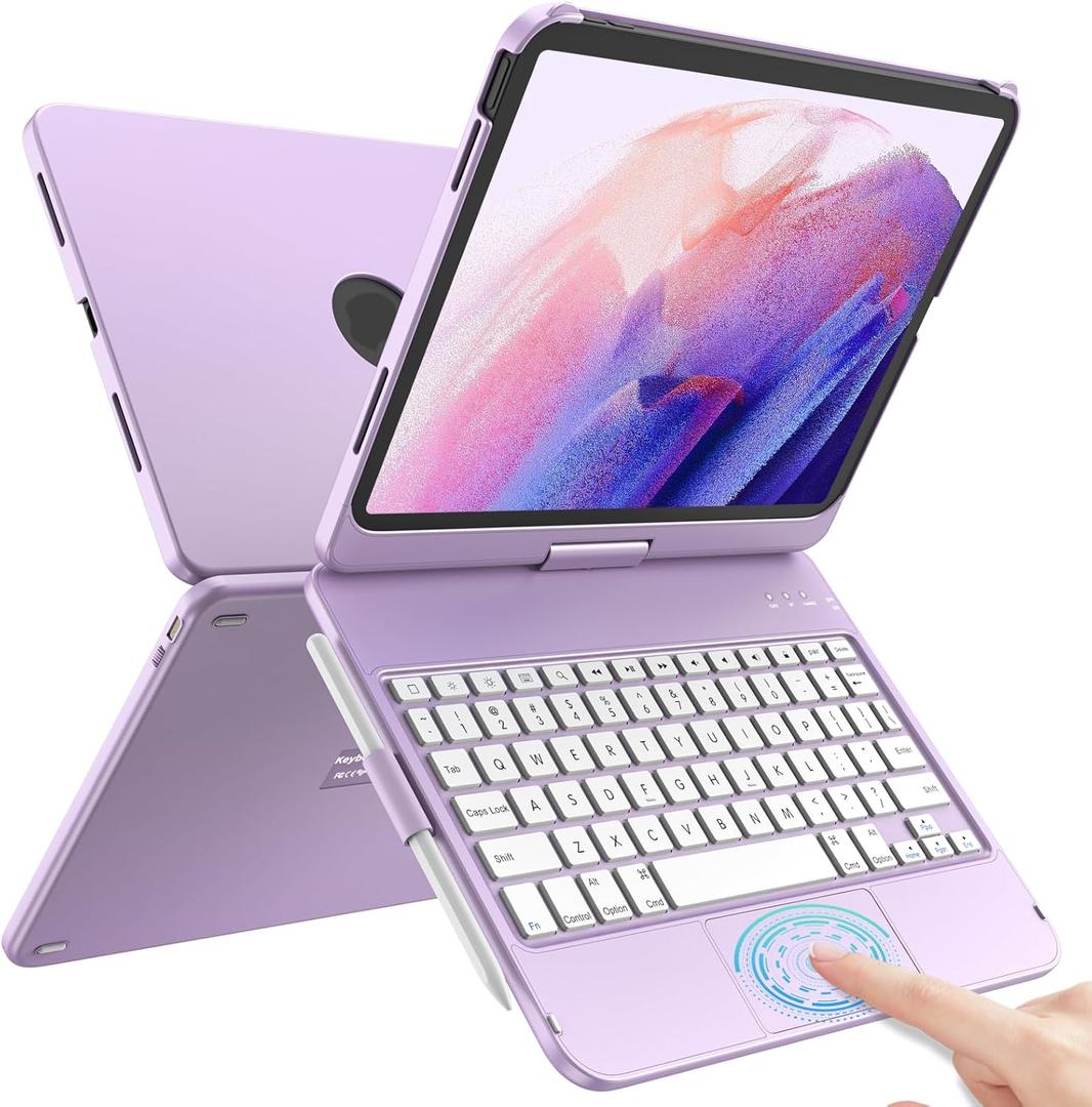 TQQ Touch iPad 10th Generation Case with Keyboard (10.9", 2022) & iPad (A16) 11th Gen (11", 2025) - 360 Rotatable, Thin & Light, Multi-Touch Trackpad Compatible with 10.9 inch 10th Gen (Light Purple)