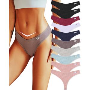 FINETOO 10 Pack Thongs for Women Cotton Underwear Breathable Stretch Low Rise Hipster Panties Sexy, S
