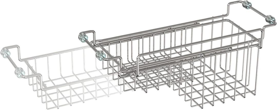 Over The Kitchen Sink Caddy Sponge Holder Organizer Drying Rack Expandable for Sponge Brush Soap Dish Cloth Rag, Stainless Steel (12.25" to 17.25")