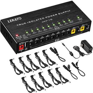 LEKATO Guitar Pedal Power Supply, True Isolated Pedal Power Supply with 10 Ports, USB Port, Short Circuit Protection, Guitar Pedal Power DC Output 9V 12V 18V for Effect Pedal