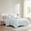 Laura Ashley - Queen Comforter Set, Striped Cotton Bedding with a Naturally Soft Feel, 3 Piece Bed Set with Matching Pillowcases (Dilly Dally Stripe Blue)