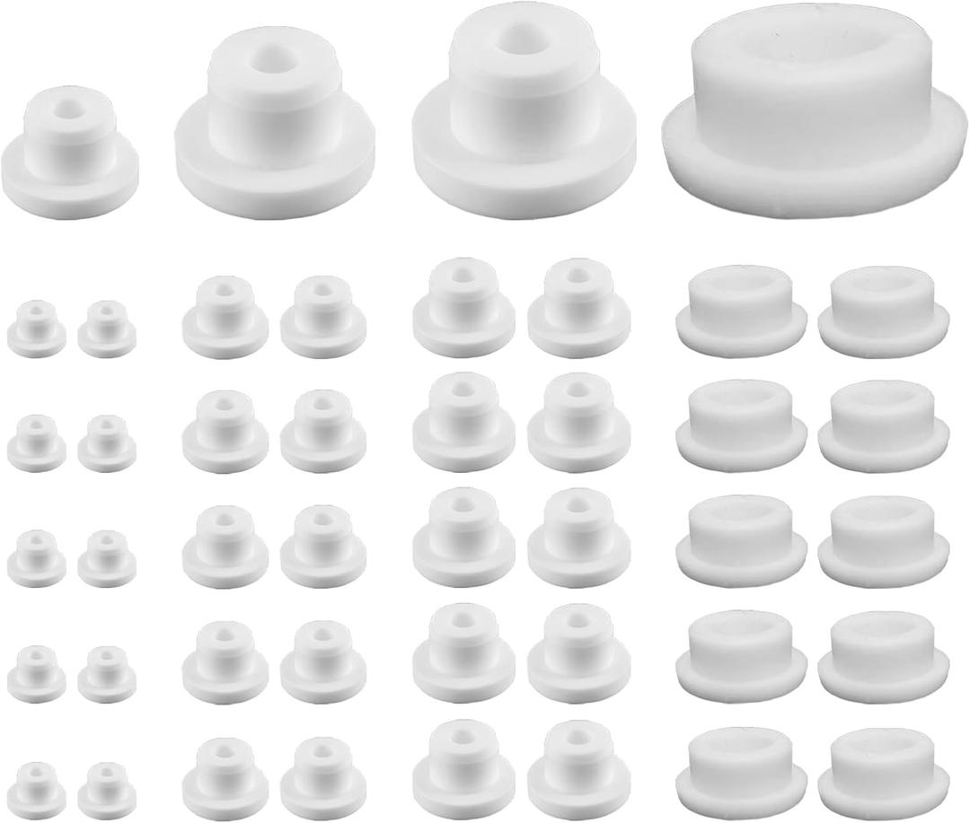 40 PCS Bathtub Jet Covers Silicone Hole Plug White Tube Plugs Waterproof 4 Sizes Bathtub Plug Fit for 12mm 14mm 16mm 22-23mm Bathtub Hole