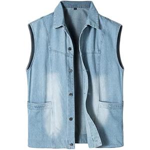 Herothorn Men's Casual Denim Vest, Sleeveless Jeans Jacket Relaxed Fit Button Down Lapel Waistcoat XL