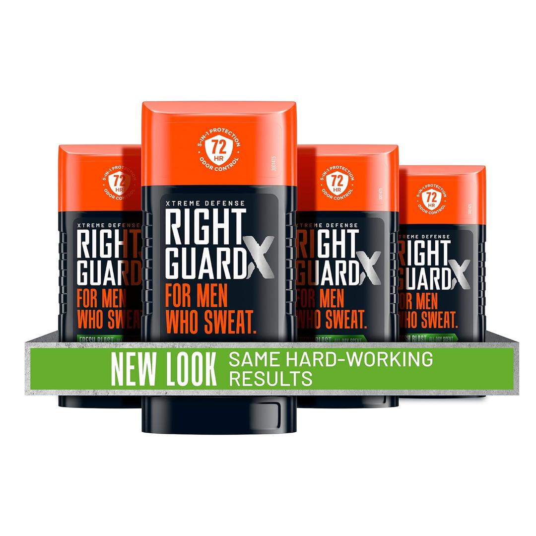 Right Guard Xtreme Defense Invisible Solid Antiperspirant & Deodorant ,72-Hour Odor Control,Fresh Blast Scent, 2.6 oz. (4 count) (2.6 Ounce (Pack of 4))