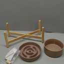 Ceramic 1.2 Cup Raised Slow Feeder Dog Bowl Set, Elevated 6.1inch Bowl and 7.3inch Puzzle Slow Food Dish with Wooden Stand for Medium and Small Dog, Anti-Gulping (2 x Brown Coffee+ Stand)