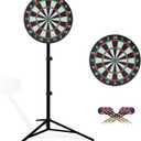 Dartboard with Stand, 34"-74" Adjustable Height Dartboard Stand for Adults, 18" Dart Board, Sturdy Tripod, Portable Design with 6 Darts for Travel, Home, Bars, or Outdoor Games