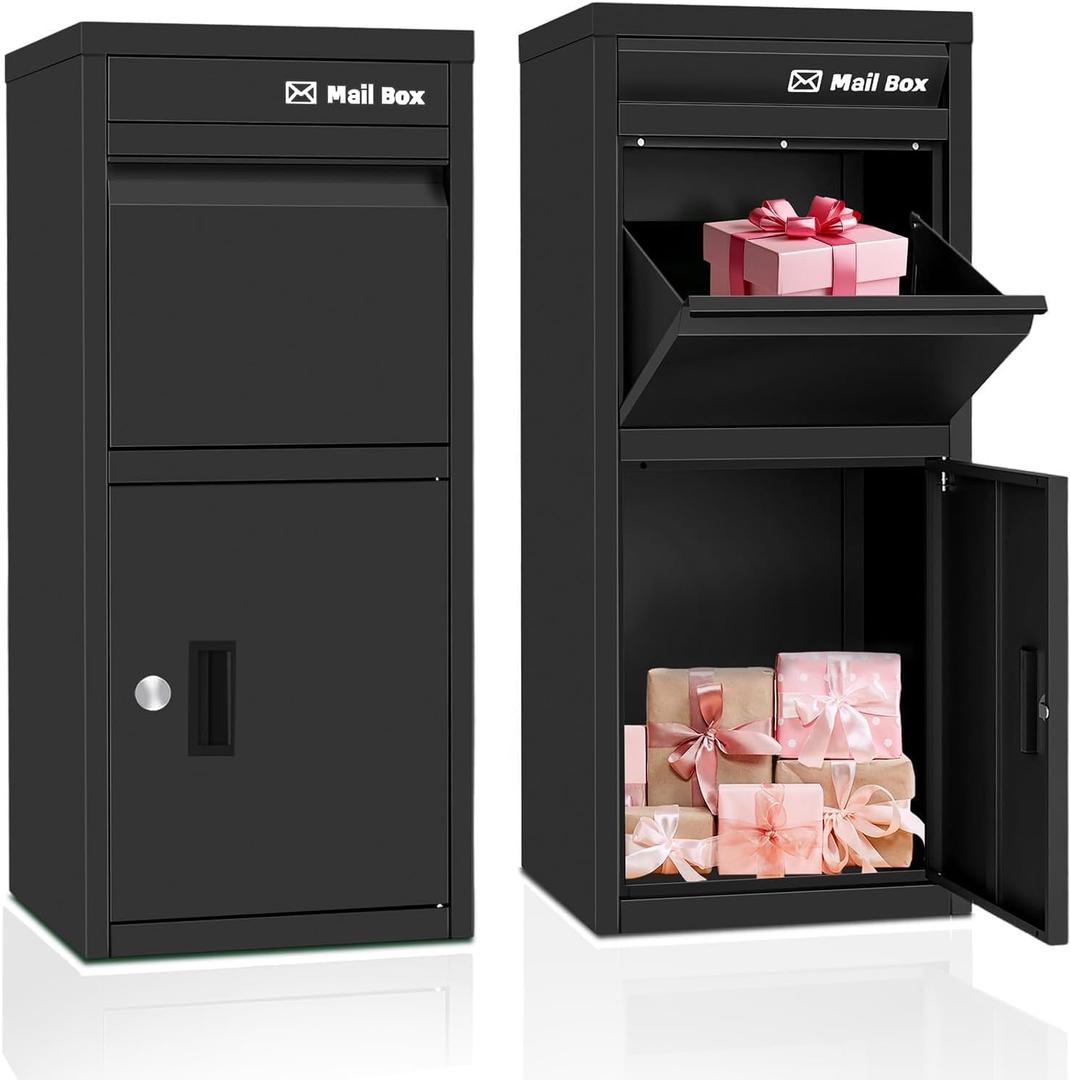 Package Delivery Boxes for Outside, Lockable & Waterproof Parcel Drop Box for Porch, Anti-Theft Mailbox with Custom Address Stickers,Assembly(17.7 * 15 * 39.4 in)