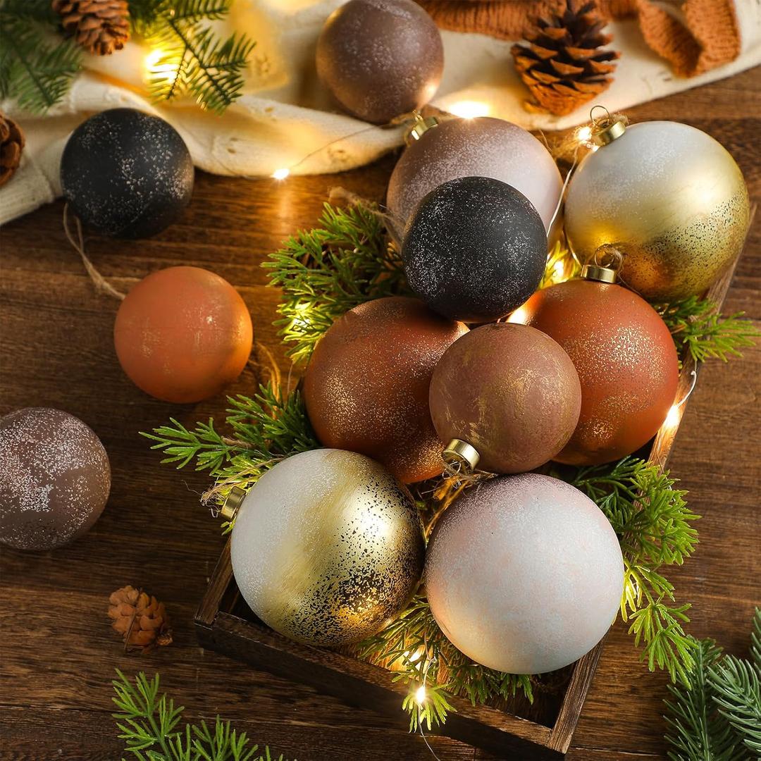 Poen 12 Pack Textured Ball Ornaments - Christmas Neutral Matte Christmas Tree Ball Decorations Bulk for Winter Holiday Xmas Party Hanging Decor(Chic Style,2.4" and 3.2")