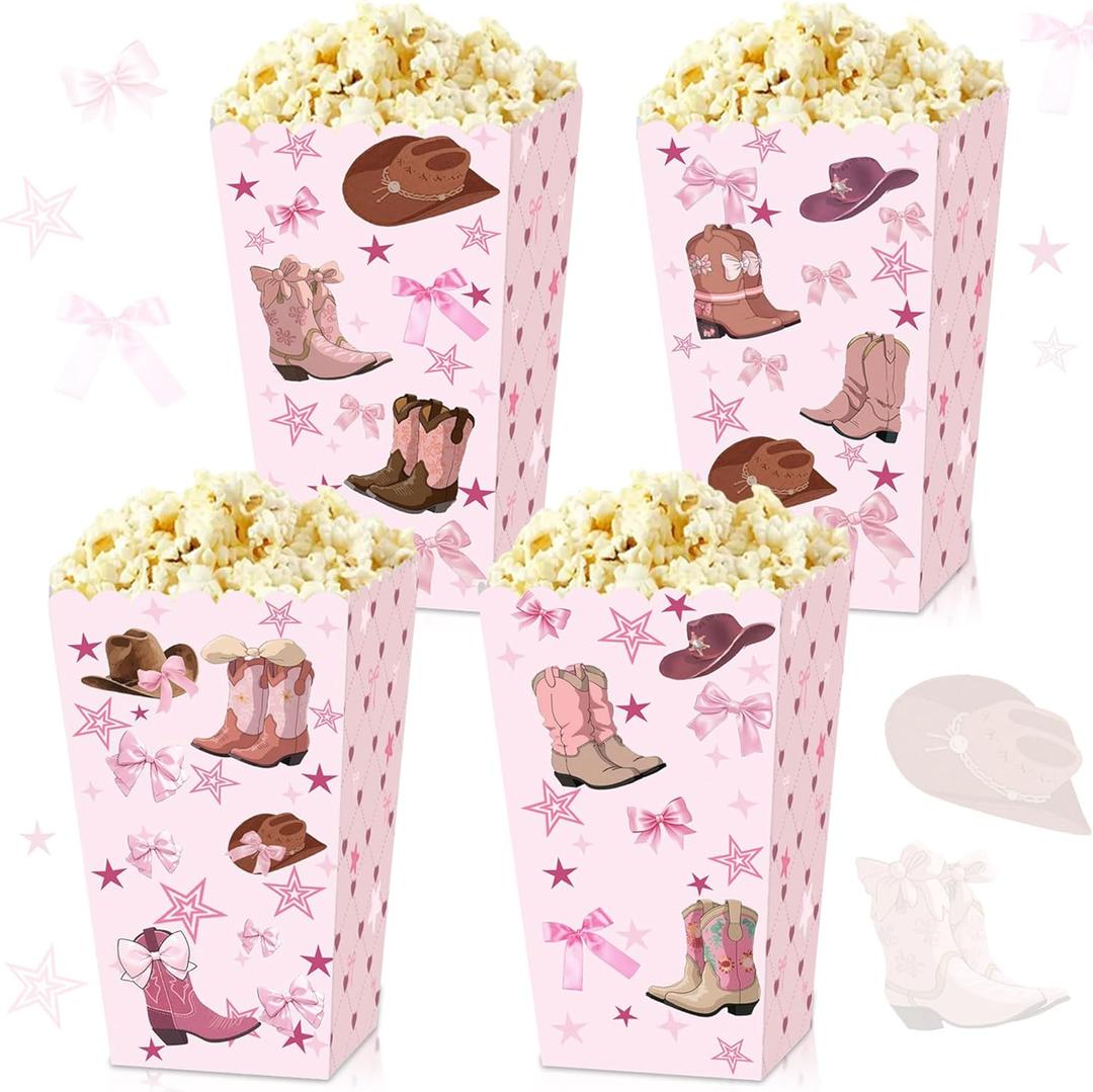 BACH AND BOUJEE 12Pcs Pink Cowgirl Popcorn Boxes Western Cowgirl Birthday Party Decorations Pink Western Goodies Candy Boxes Party Favors Gift Bags Wild West Baby Shower
