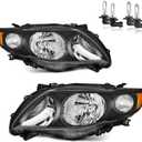 Headlights Assembly with Bulbs for 2009 2010 Toyota Corolla Halogen Headlamp Replacement Passenger and Driver Side (Black | With High & Low Beam Bulbs)