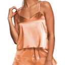 Aamikast Womens Silk Satin Pajama Sets Sexy Cami Ruffled Shorts Sets 2 Piece Pjs Sleepwear (X-Large,Sunset Yellow) (XL)