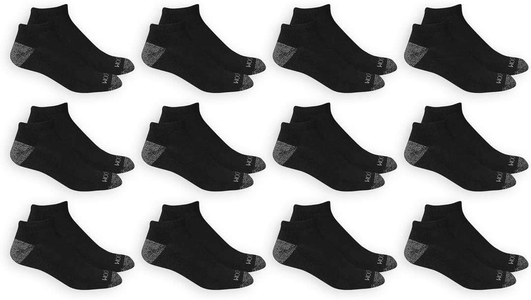 Fruit of the Loom Men's Dual Defense Low Cut Socks (12 Pack) (Black) M, 6-12