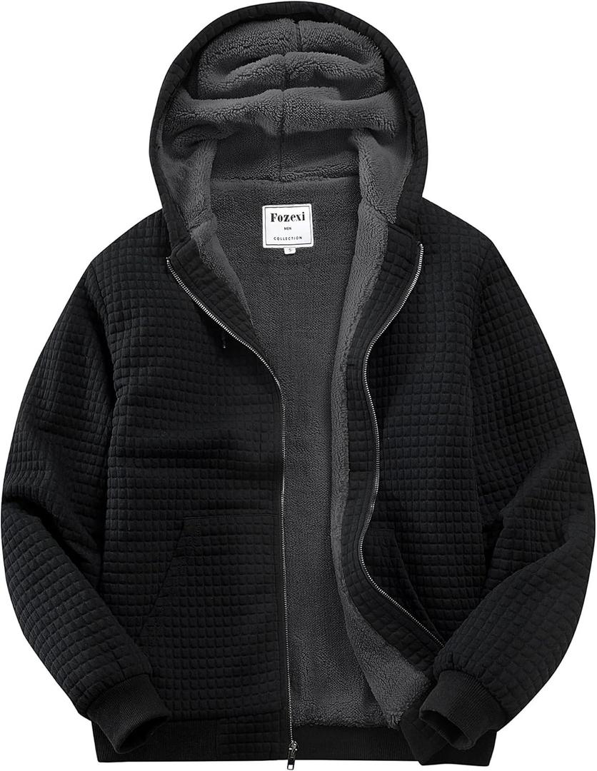 Men's Fleece Heavyweight Full Zip Hoodie Sweatshirt Jacket Hooded for Men (Large, Black)