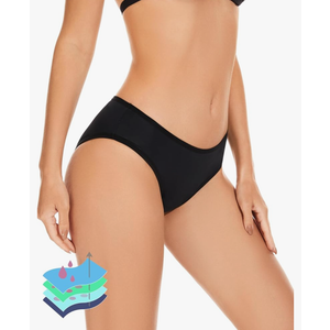 OVRUNS Period Swimwear Leakproof Bikini Brief Bottoms Waterproof Menstrual Swim Bottoms for Teens, Girls, Women XS Black