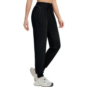 Baleaf Women's Joggers Running Hiking Pants with Zipper Pockets Lightweight Athletic Travel Sweatpants Workout Jogging Black XS
