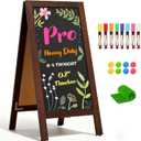 4 THOUGHT Heavy Duty A-Frame Magnetic Chalkboard 40"x20", 0.8" Thickened Solid Pine Wood Sandwich Board, Sturdy Windproof Standing Sign for Outdoor Restaurants, Cafes (Brown)