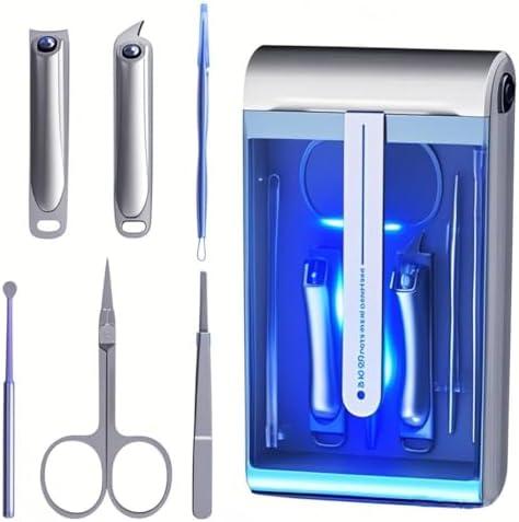 Nail Clipper Set with Disinfection Rechargeable Storage Box 6Pcs Manicure Pedicure Kit Stainless Steel Nail Grooming Tools Fingernail and Toenail Clipper Cutters Perfect Gifts for All Genders