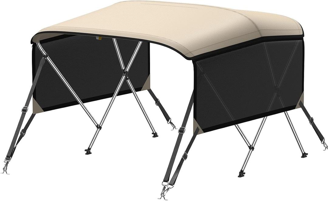 KAKIT 3 4 Bow Bimini Tops with Mesh Sidewalls Support Poles for Boats Marine Grade Canvas Top Includes 2 Straps Storage Boot 1 Inch Aluminum Frame