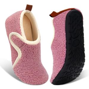 Ibeauti Womens Mens House Slippers Rubber Sole Indoor Slipper Socks Lightweight Fleece Lined Slip-on Barefoot Slippers (8.5-9.5 Women/6.5-7.5 Men, Purple)