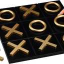 11.8x11.8 Inch Tic Tac Toe Wood Game Board Coffee Table Decor Modern Wooden for Board Table Top Living Room Decor Fun Family Party Adults Travel, Ages15+ (Black Gold)